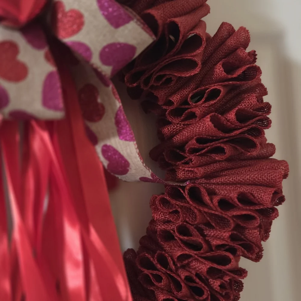 Elegant Red Heart Wreath with Ribbon